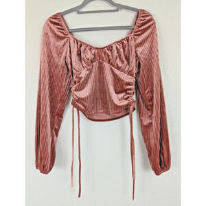Sophie Rue sz XS Cropped Velvet long sleeve Top gathered & ties on side 4216